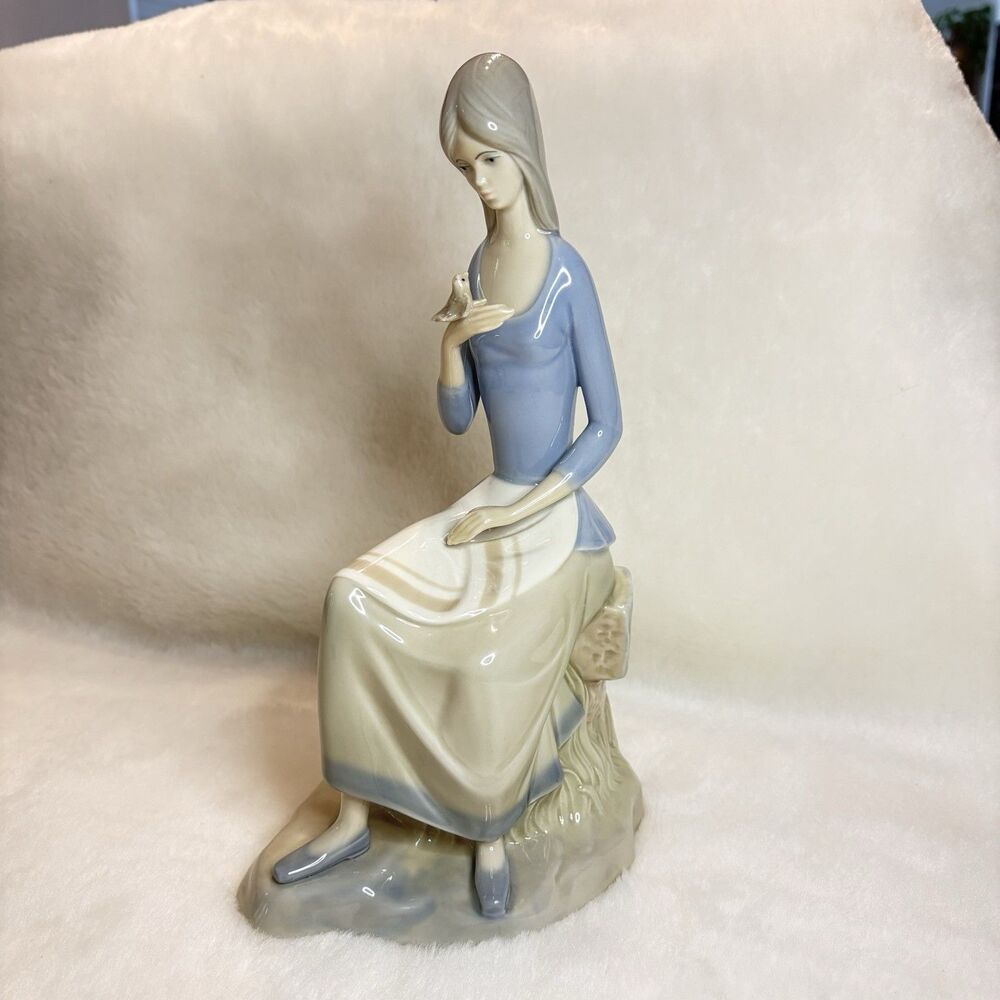 Porcelain Girl With Bird Gothic Ghostly Cinderella Figurine Statue Haunting